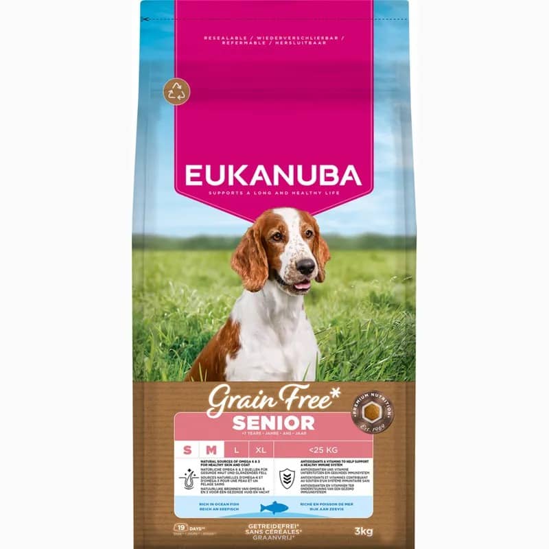 EUKANUBA DOG S/M SENIOR OCEAN FISH GRAIN FREE suņu barība 3kg